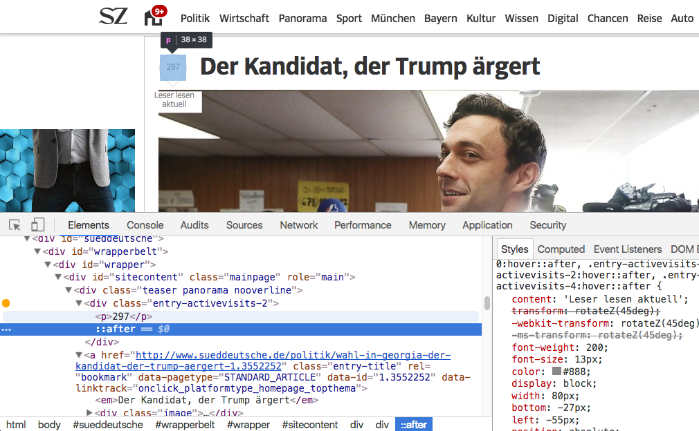 Screenshot der Website sz.de.